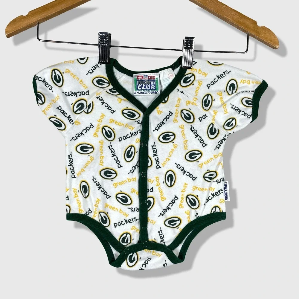 Mighty Mac‎ Green Bay Packers Bodysuit Baby 6-9M White Green NFL Football Sporty